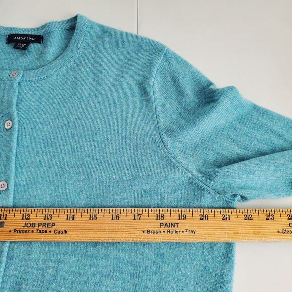 Women Lands End Blue Cashmere Button Cardigan Sweater XLP Preppy Cozy Luxury NEW - Picture 8 of 12